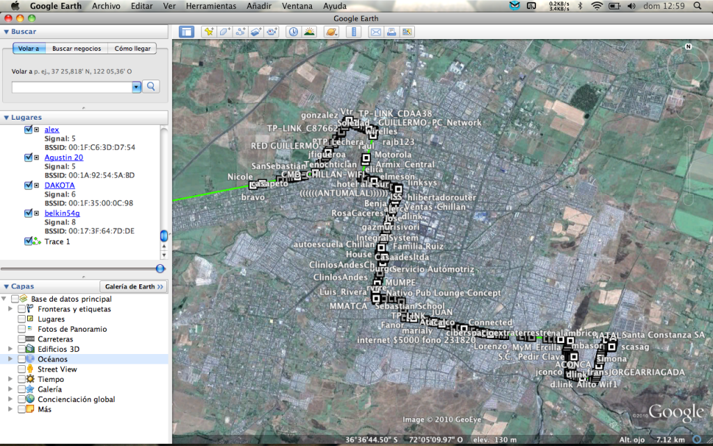 Redes capturadas en Google Earth